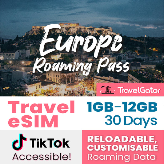 Europe Roaming Pass 30 days eSIM 1- 12GB, true no speed reduction | no daily limit