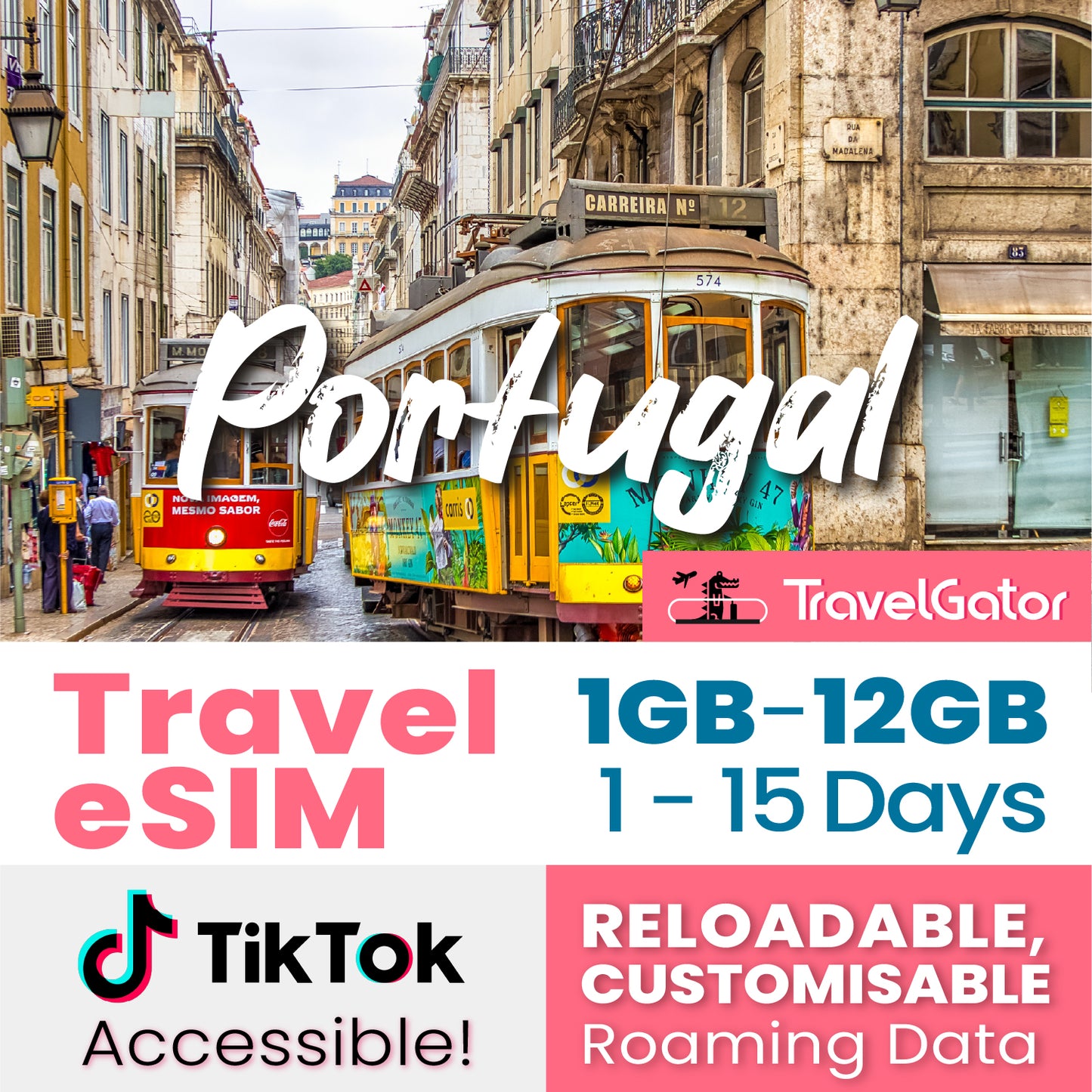 Portugal eSIM Roaming Data  1- 12GB, 1- 15 days | true no speed reduction | no daily limit