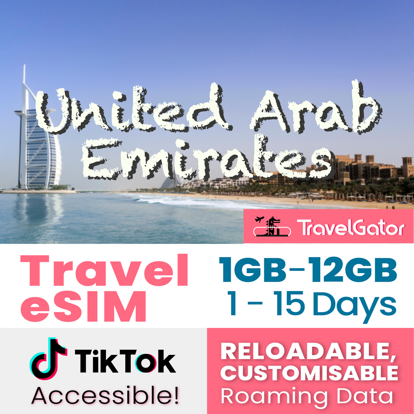 United Arab Emirates (UAE) eSIM Roaming Data 1- 12GB, 1- 15 days | true no speed reduction | no daily limit