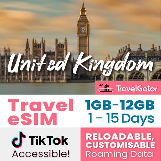 United Kingdom eSIM Roaming Data 1- 12GB, 1- 15 days | true no speed reduction | no daily limit